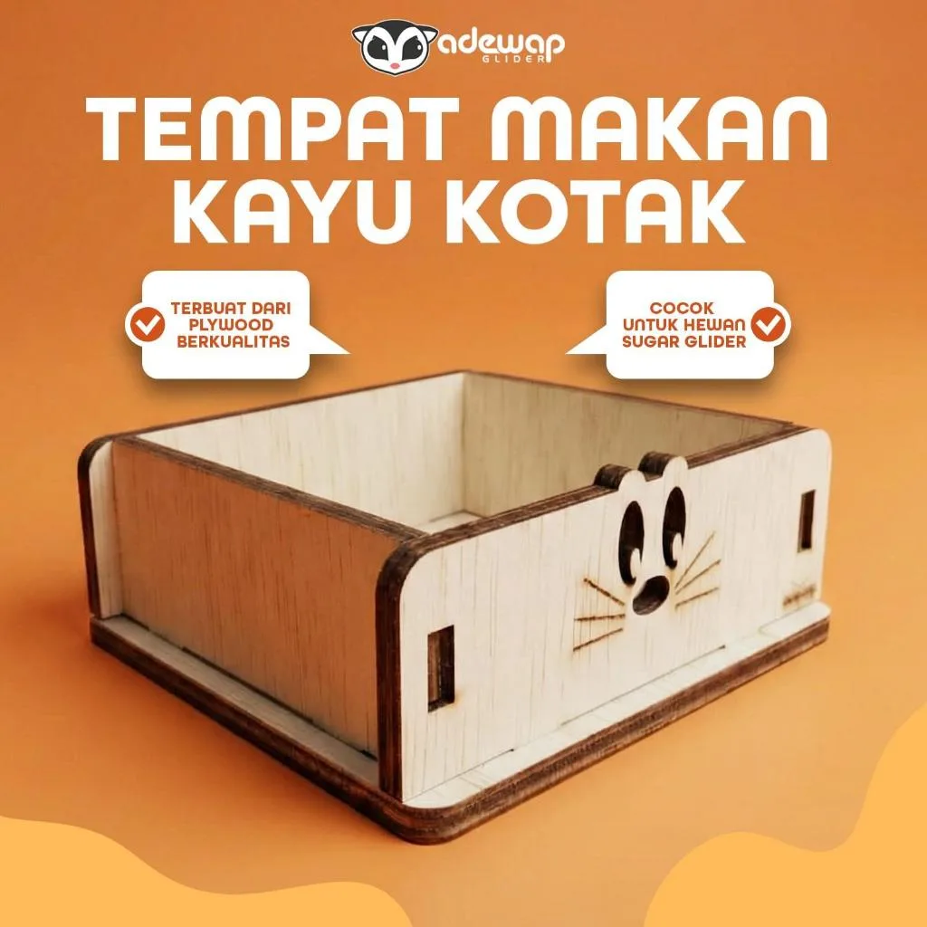 ADEWAP GLIDER Tempat Makan Laser Cut Sugar Glider Hamster Marmut Alas Kasmir Kayu Hewan Kecil