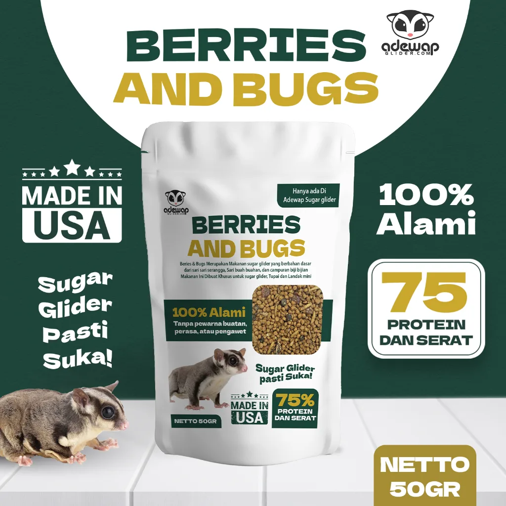 ADEWAP GLIDER Berries & Bugs Pellet Makanan Pellet + Serangga & Buah Kering Sugar Glider - 1