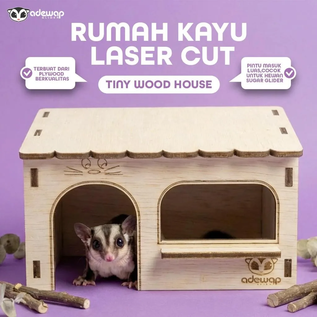 ADEWAP GLIDER Tinywood House Laser Cut Rumah Kayu Sugar Glider Hamster Marmut Tempat Bersembunyi & Bermain Hewan Kecil