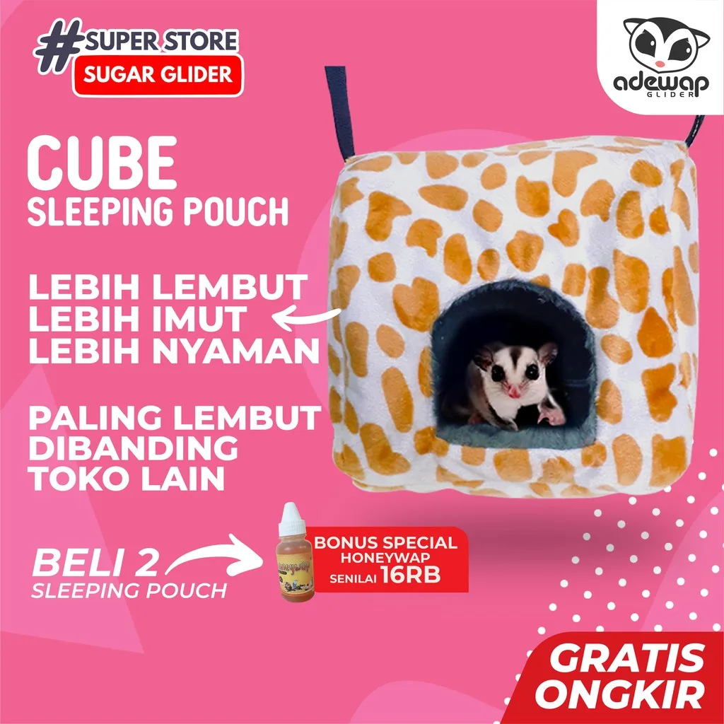 ADEWAP GLIDER Sleeping Pouch Goa Crusty Crab Cube Lembut Nyaman Untuk Sugar Glider - 1