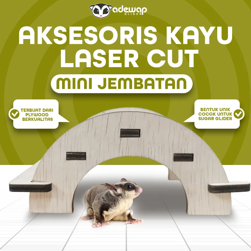 ADEWAP GLIDER Jembatan Mini Laser Cut Mainan Kayu Sugar Glider Hamster Marmut Tempat Bersembunyi & Bermain Hewan Kecil