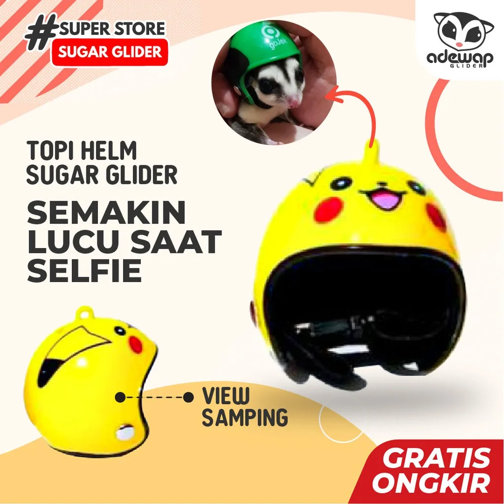 ADEWAP GLIDER Helm Aksesoris Selfi Hewan Peliharaan Topi Sugar Glider - 1