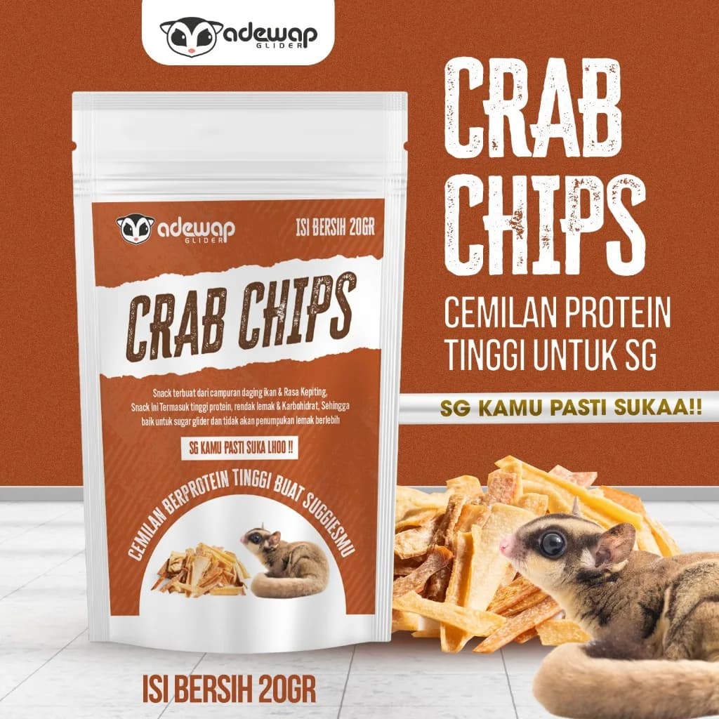 ADEWAP GLIDER Crab Chips Camilan Protein Sugar Glider Rasa Kepiting - 20gr - 1