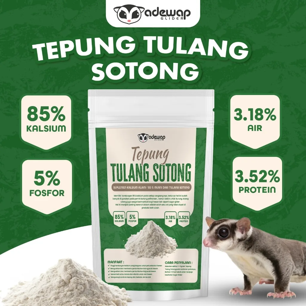 ADEWAP GLIDER Tepung Tulang Sotong Suplemen Kalsium Alami Untuk Hewan Peliharan - 1