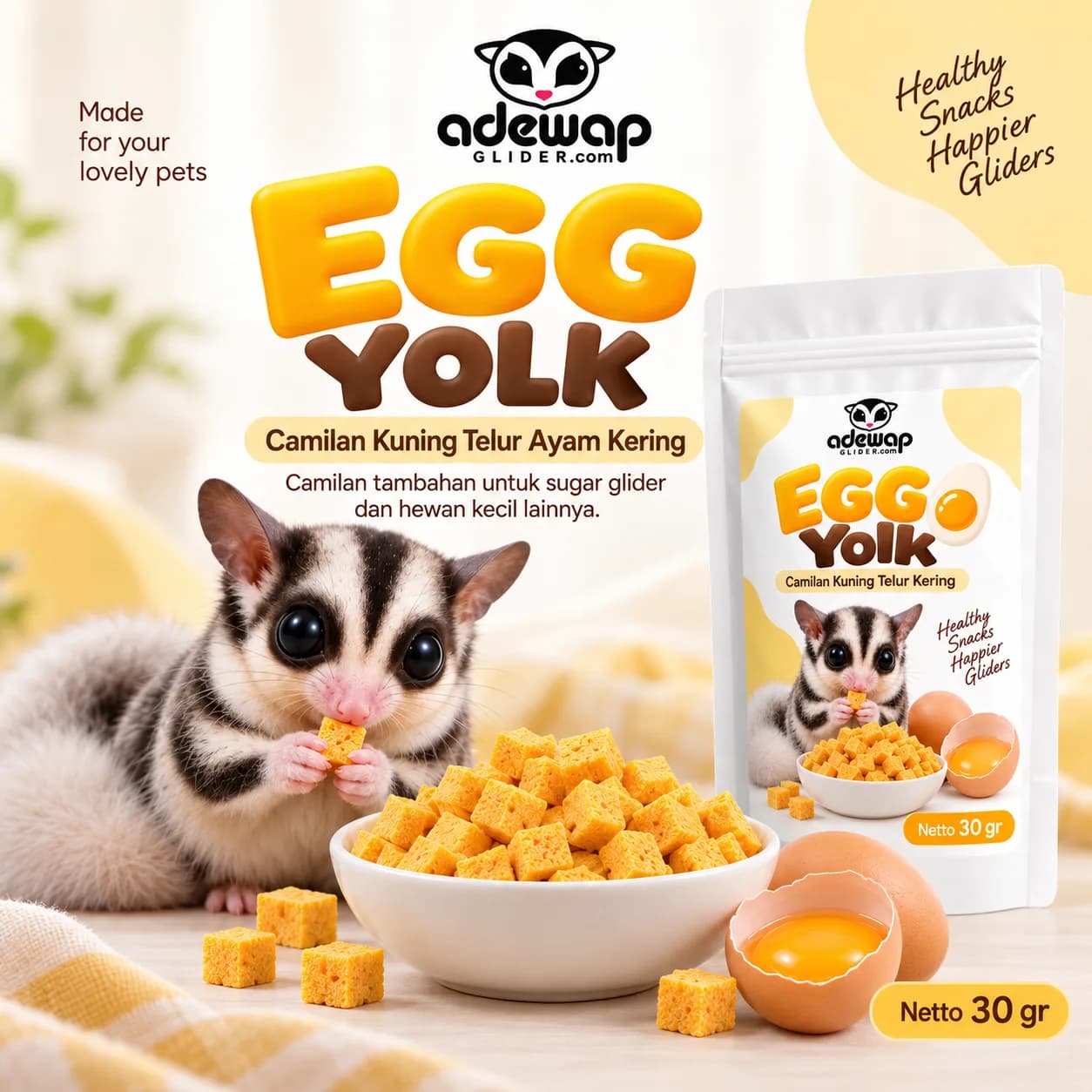 ADEWAP GLIDER Egg Yolk 30gr Snack Makanan Sugar Glider Hamster Kuning Telur