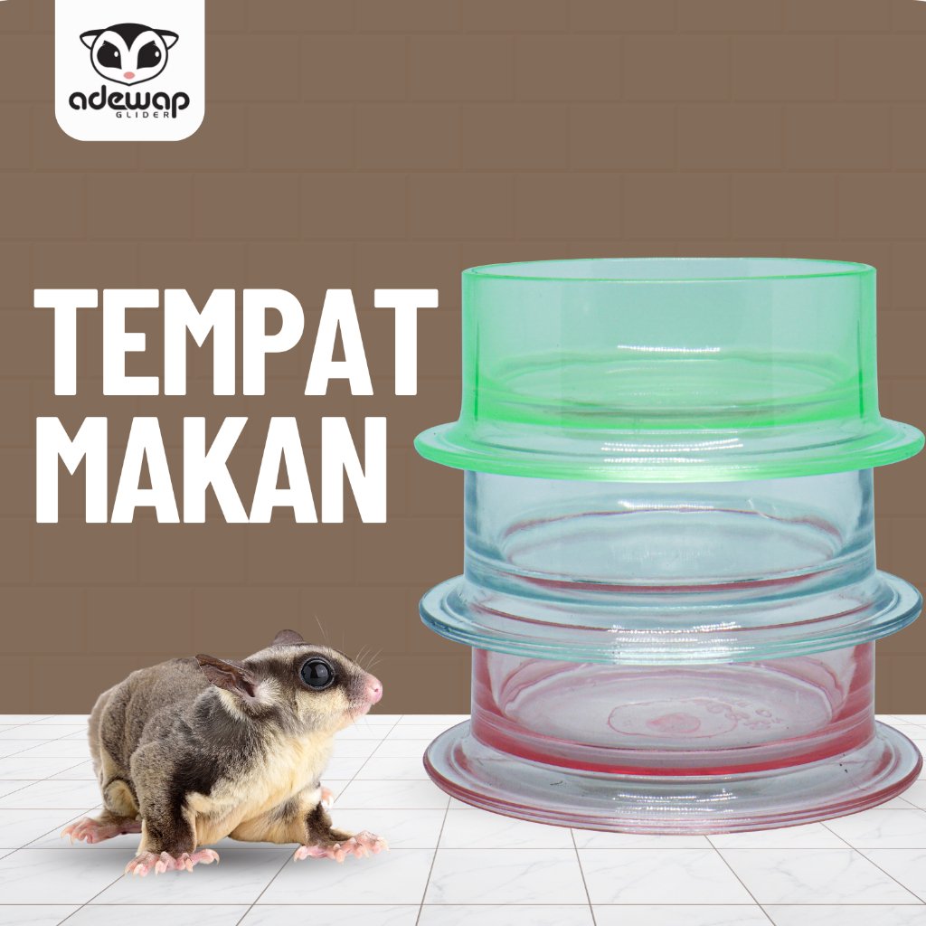 ADEWAP GLIDER Tempat Makan Bulat Warna Bening Sugar Glider