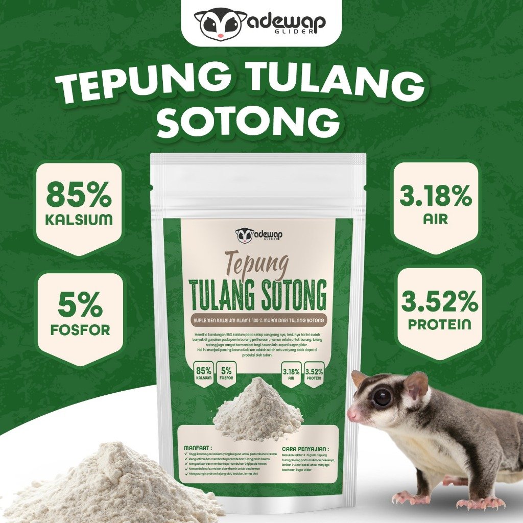 ADEWAP GLIDER Tepung Tulang Sotong Suplemen Kalsium Alami Untuk Hewan Peliharan